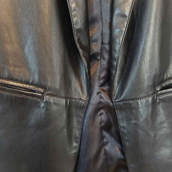 Tart Collections Kia Vegan Faux Leather Blazer Black S Ruched Sleeves Open Front - Picture 5 of 5